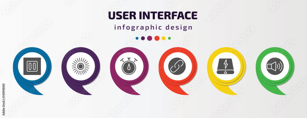 Poster user interface infographic template with icons and 6 step or option. user interface icons such as sq