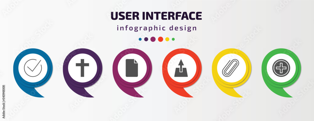 Poster user interface infographic template with icons and 6 step or option. user interface icons such as ti