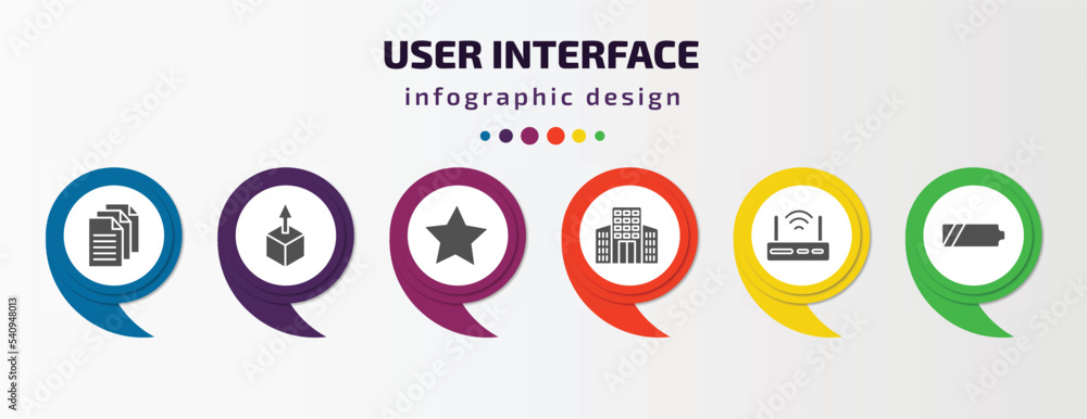 Poster user interface infographic template with icons and 6 step or option. user interface icons such as mu