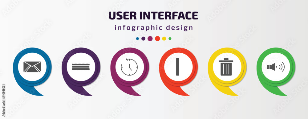 Poster user interface infographic template with icons and 6 step or option. user interface icons such as en