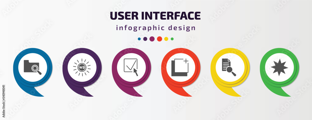 Poster user interface infographic template with icons and 6 step or option. user interface icons such as se