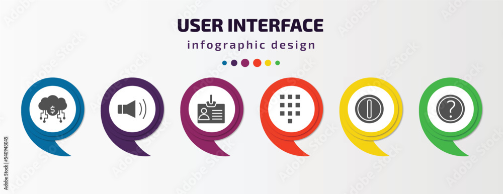 Aufkleber user interface infographic template with icons and 6 step or option. user interface icons such as di