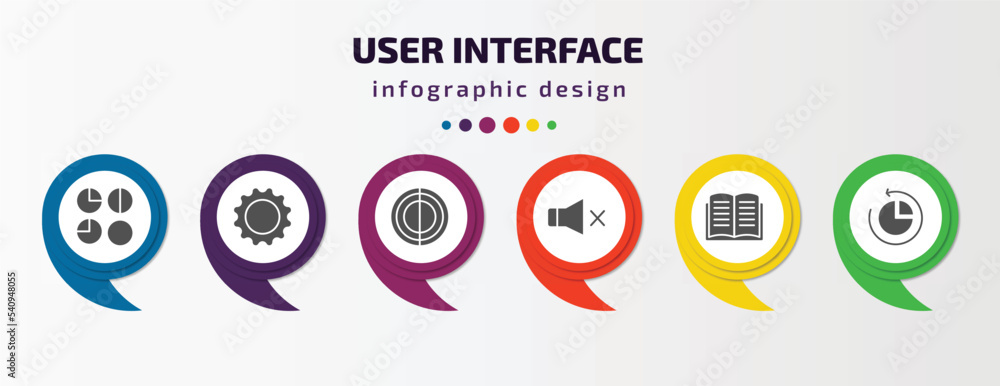 Poster user interface infographic template with icons and 6 step or option. user interface icons such as ro
