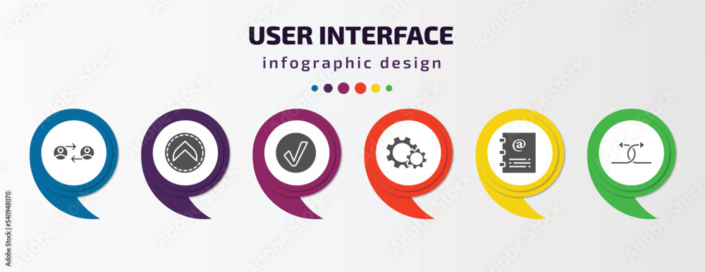 Poster user interface infographic template with icons and 6 step or option. user interface icons such as us
