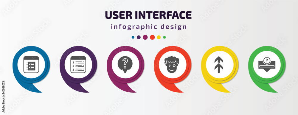 Poster user interface infographic template with icons and 6 step or option. user interface icons such as no