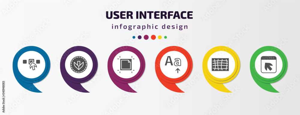 Poster user interface infographic template with icons and 6 step or option. user interface icons such as el