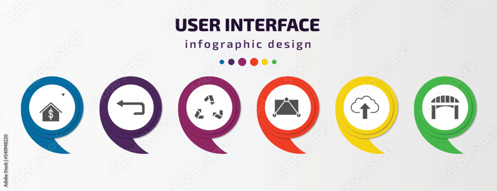 Poster user interface infographic template with icons and 6 step or option. user interface icons such as ho
