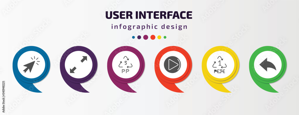 Poster user interface infographic template with icons and 6 step or option. user interface icons such as mo