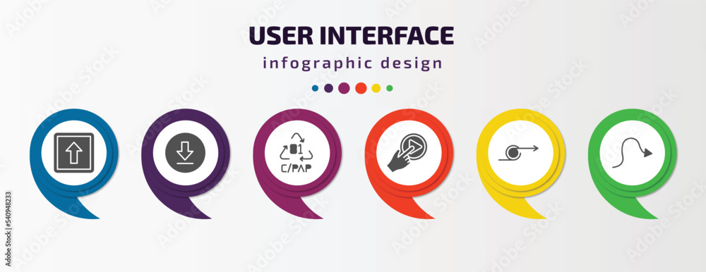 Poster user interface infographic template with icons and 6 step or option. user interface icons such as ke