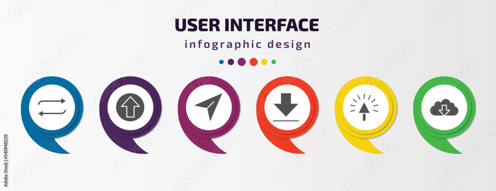 Aufkleber user interface infographic template with icons and 6 step or option. user interface icons such as re