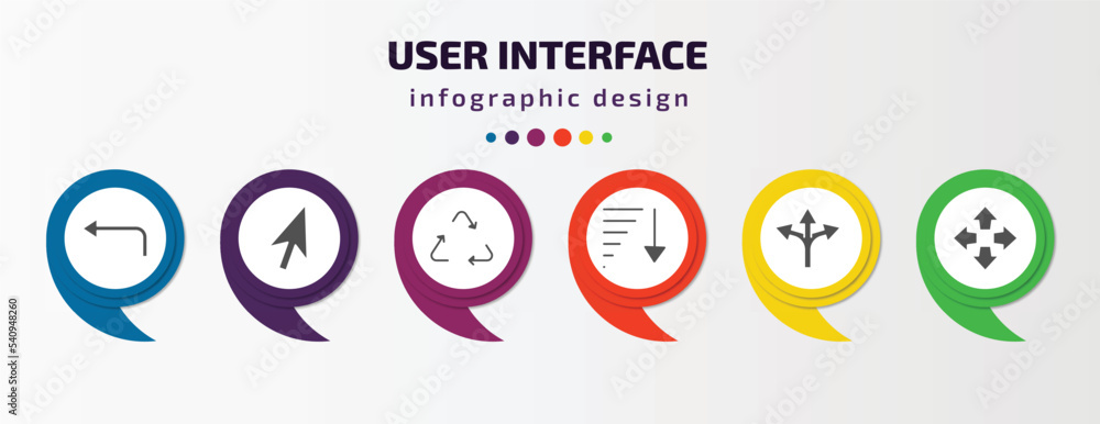 Poster user interface infographic template with icons and 6 step or option. user interface icons such as le