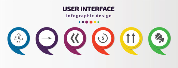 user interface infographic template with icons and 6 step or option. user interface icons such as 6 ps, arrow pointing right, two left arrows, repaying, up side, forbidden cursor vector. can be used