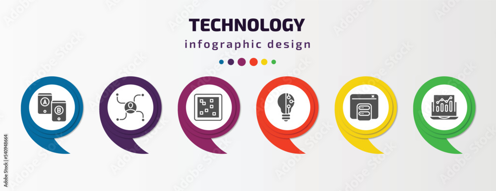 Poster technology infographic template with icons and 6 step or option. technology icons such as a/b testin
