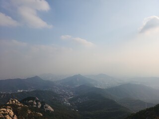 Bukhansan National Park. Bukhansan Bibong Peak - Hyangnobong Peak. autumn mountains. hiking Korean mountains. mountain landscapes in autumn. trekking. rise to the top of the mountain.