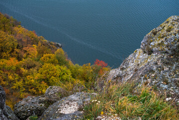 Foggy river with cliff landscape