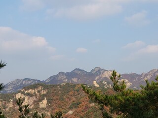 Bukhansan National Park. Bukhansan Bibong Peak - Hyangnobong Peak. autumn mountains. hiking Korean mountains. mountain landscapes in autumn. trekking. rise to the top of the mountain.