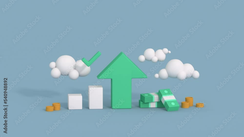 Poster Uptrend chart showing positive statistics. Minimal cartoon style 3D render animation