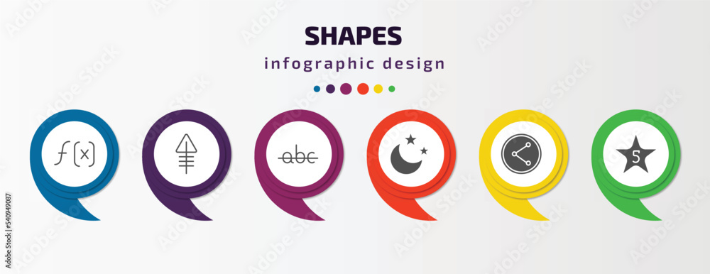 Poster shapes infographic template with icons and 6 step or option. shapes icons such as function, phosphor