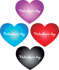 Set happy valentine's day, red heart on white background