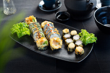 Sushi in tempura, roll served on a plate