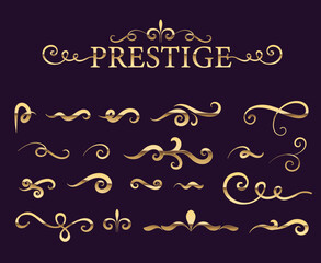 Beautiful golden classical prestige royal style decorative elements and dividers vector set