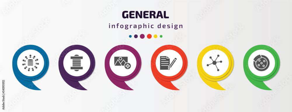 Poster general infographic template with icons and 6 step or option. general icons such as data aggregation