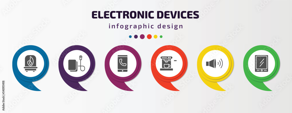 Poster electronic devices infographic template with icons and 6 step or option. electronic devices icons su