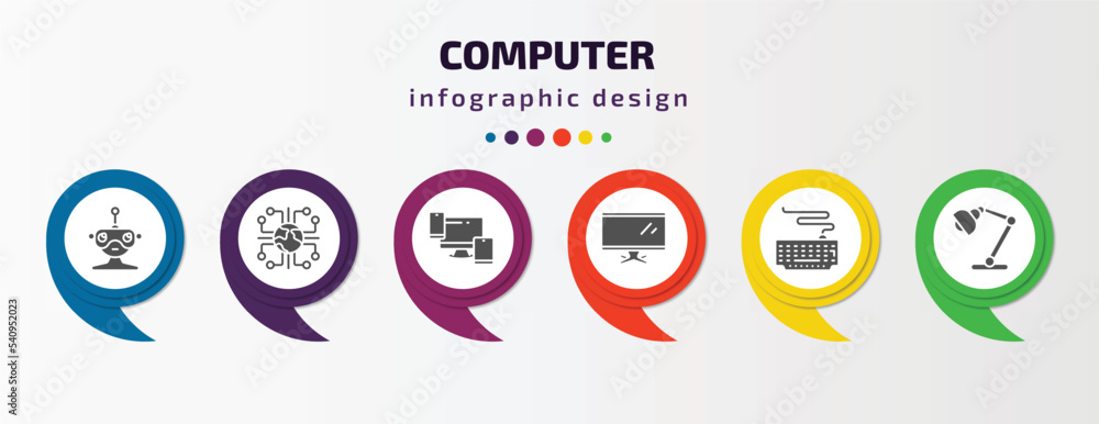Poster computer infographic template with icons and 6 step or option. computer icons such as robotics, info