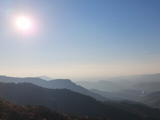 Bukhansan National Park. Mangwolsa Temple. autumn mountains. hiking Korean mountains. mountain landscapes in autumn. trekking. rise to the top of the mountain. fine dust in Korea
