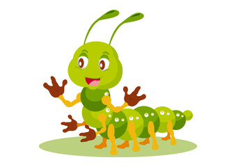 Happy Cute Caterpillar Cartoon character Vector