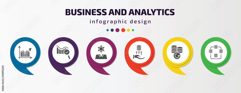 Poster business and analytics infographic template with icons and 6 step or option. business and analytics 
