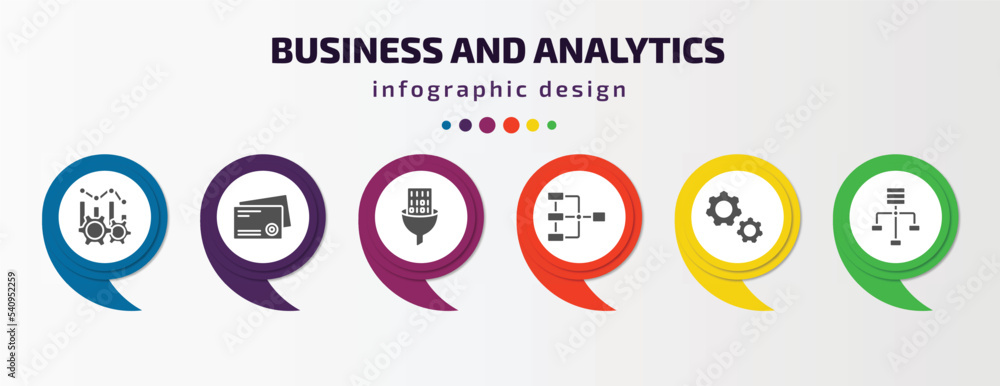 Poster business and analytics infographic template with icons and 6 step or option. business and analytics 