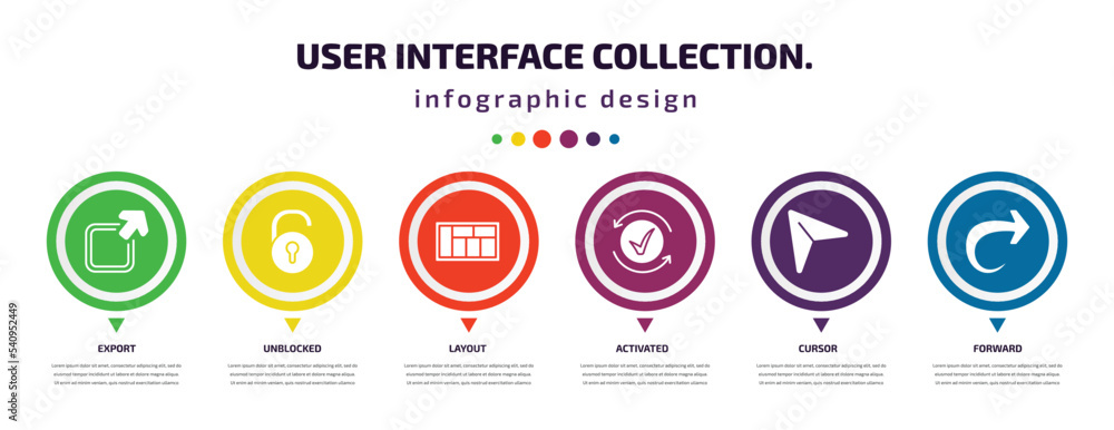 Poster user interface collection. infographic element with icons and 6 step or option. user interface colle