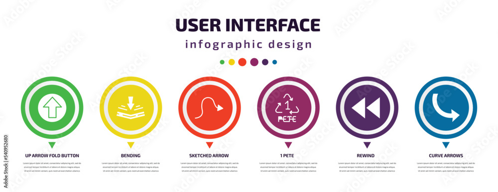 Poster user interface infographic element with icons and 6 step or option. user interface icons such as up 