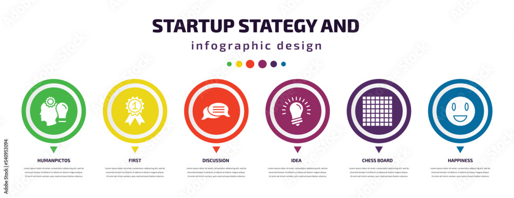 Poster startup stategy and infographic element with icons and 6 step or option. startup stategy and icons s
