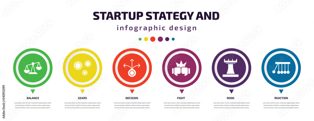 Poster startup stategy and infographic element with icons and 6 step or option. startup stategy and icons s