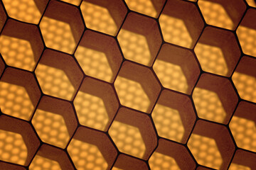 Abstract geometric background of yellow honeycombs.
