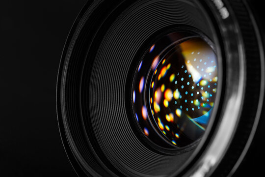 Photo Lens With Refraction Spots Close-up.