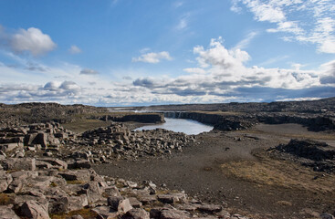 Fototapeta na wymiar Landscape with volcanic rocks at Selfoss waterfall, Northern Iceland, Europe.