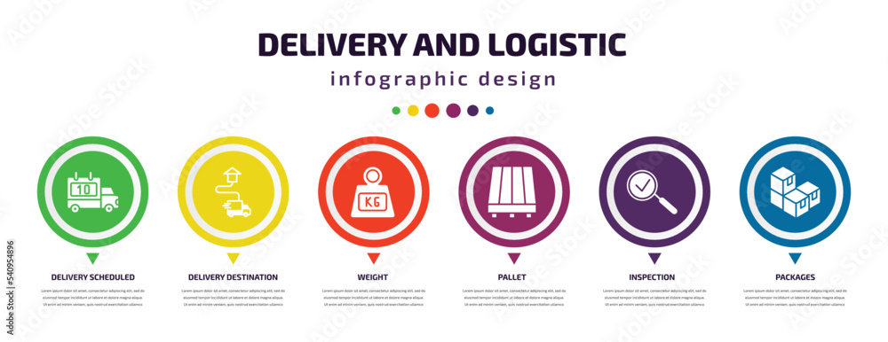 Poster delivery and logistic infographic element with icons and 6 step or option. delivery and logistic ico