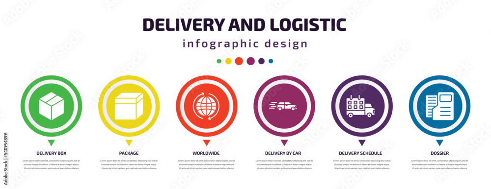Poster delivery and logistic infographic element with icons and 6 step or option. delivery and logistic ico