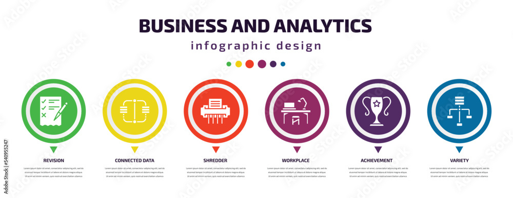 Poster business and analytics infographic element with icons and 6 step or option. business and analytics i