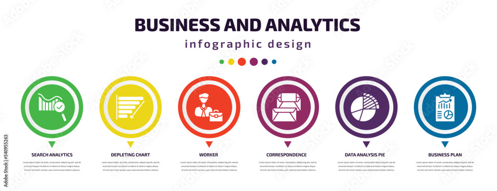 Aufkleber business and analytics infographic element with icons and 6 step or option. business and analytics i