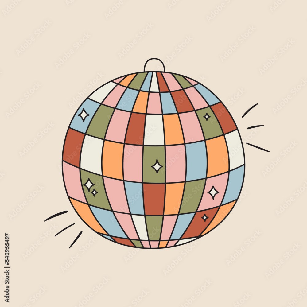 Poster abstract vector illustration of cute mosaic disko ball. 70s and 80s dancing party element in groovy 
