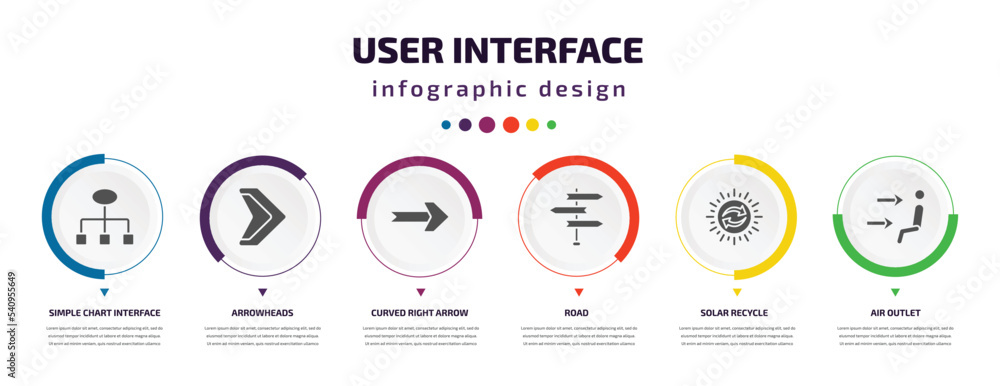 Poster user interface infographic element with icons and 6 step or option. user interface icons such as sim