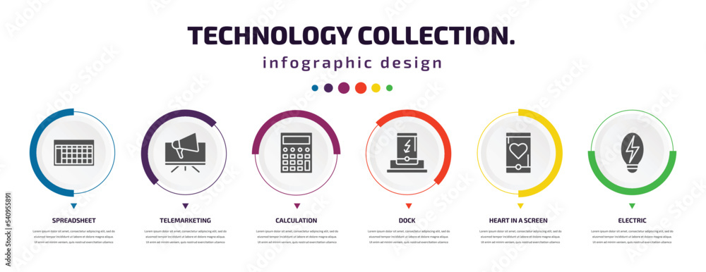 Poster technology collection. infographic element with icons and 6 step or option. technology collection. i