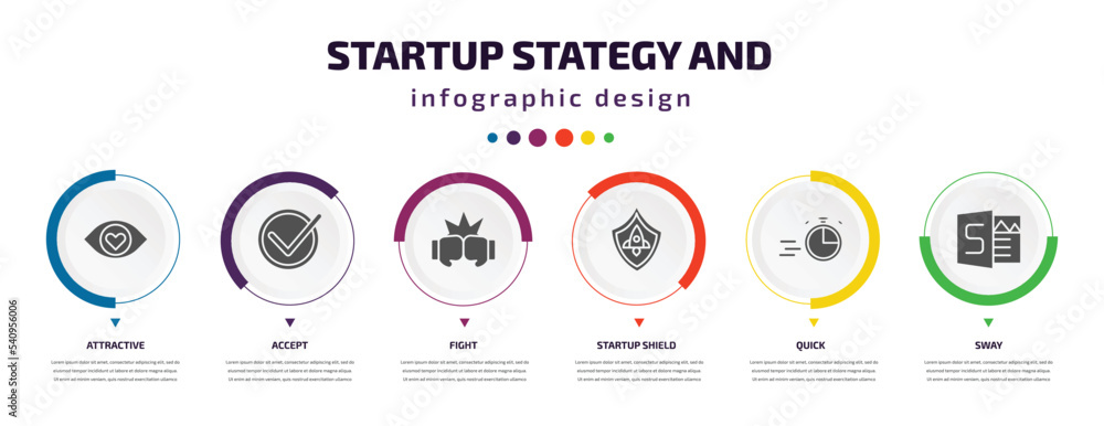 Poster startup stategy and infographic element with icons and 6 step or option. startup stategy and icons s