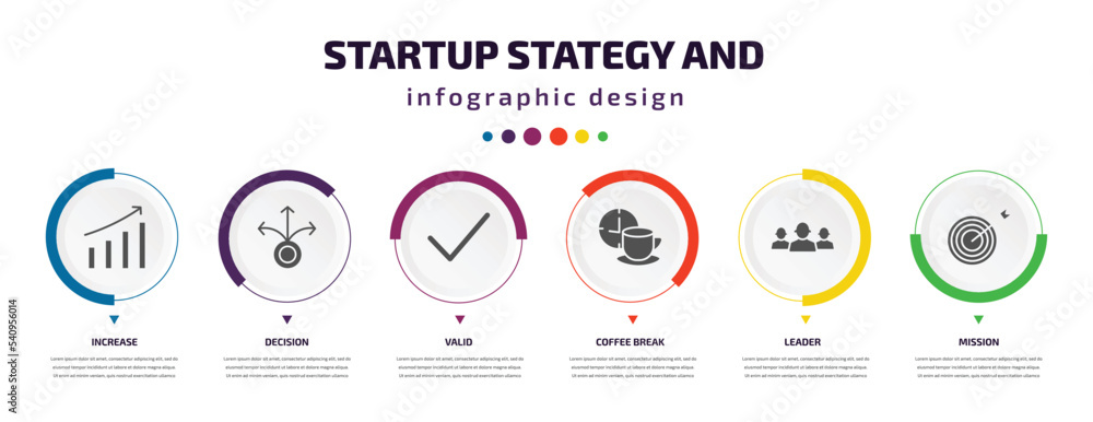 Poster startup stategy and infographic element with icons and 6 step or option. startup stategy and icons s