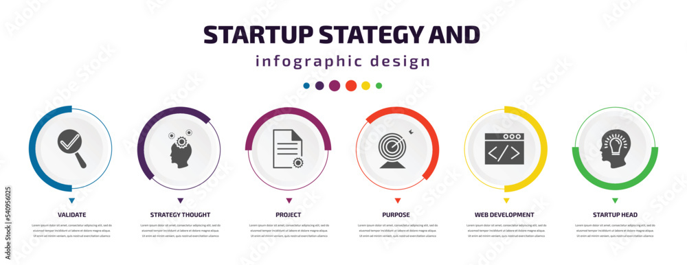 Poster startup stategy and infographic element with icons and 6 step or option. startup stategy and icons s