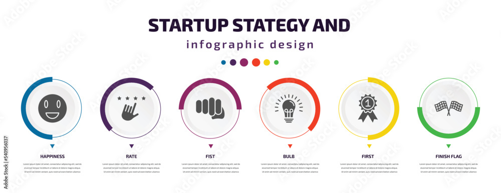 Poster startup stategy and infographic element with icons and 6 step or option. startup stategy and icons s
